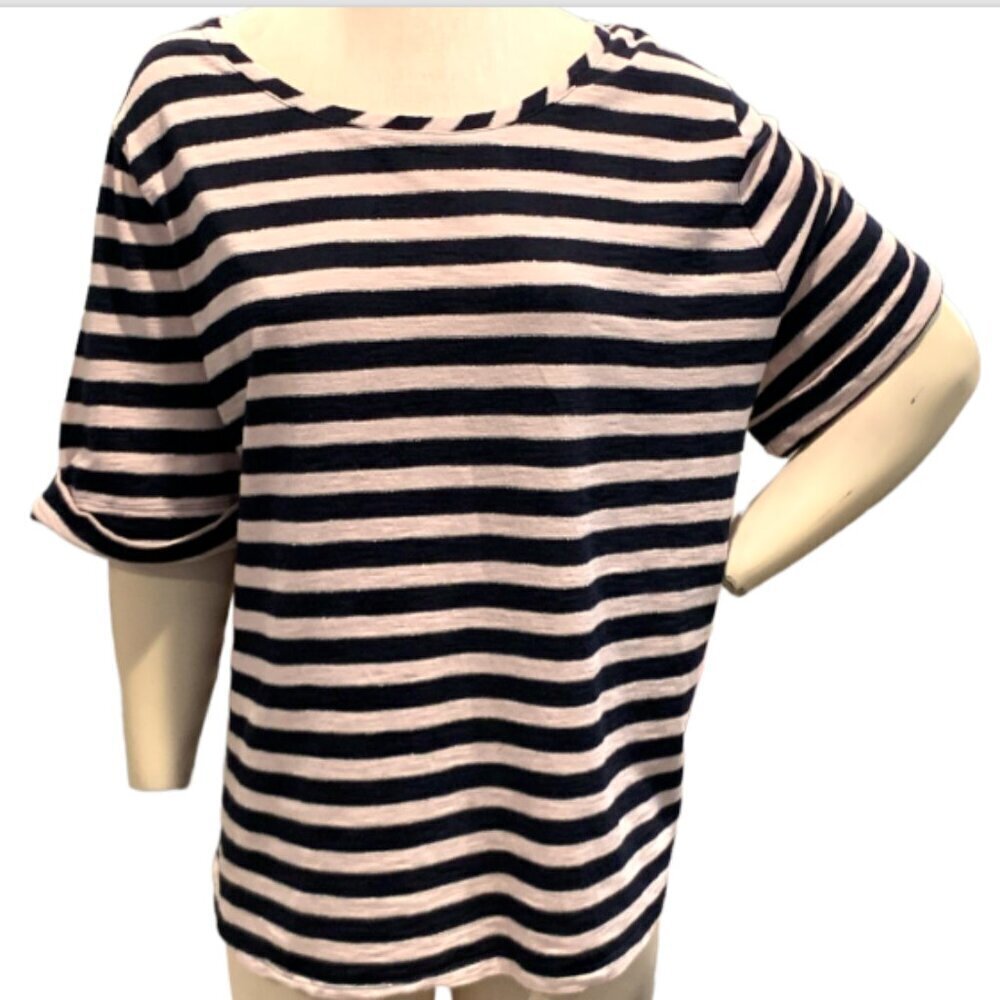 Talbots Metallic Stripe Slub Cotton Blend‎ Relaxed Tee Top Plus Sz 3X #99G